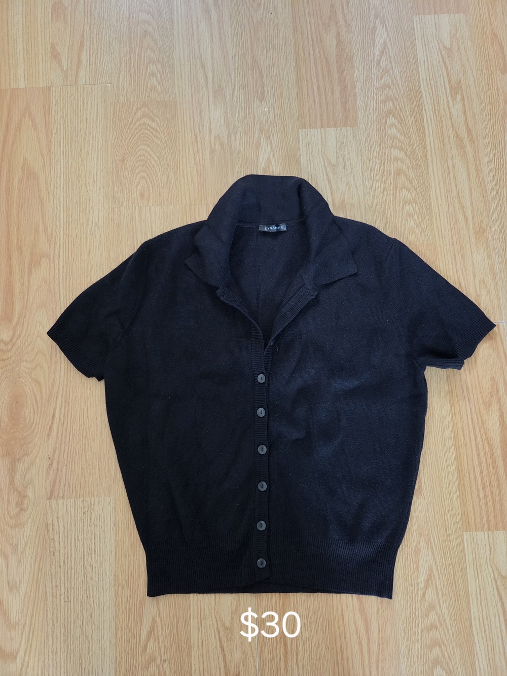 Dynamite Black Short Sleeve Button-Up Top